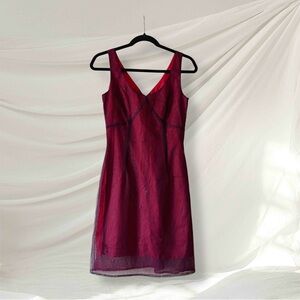 Express Burgundy Layered Satin Slip Dress Star Embroidery Sheer Overlay Size 1/2